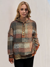Double Take Full Size Plaid Dropped Shoulder Fleece Hoodie Tangerine OutfitFlow